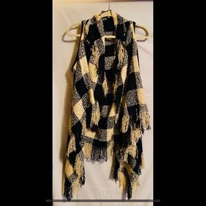 Navy & Cream Gingham Fringe Vest *No Tags*